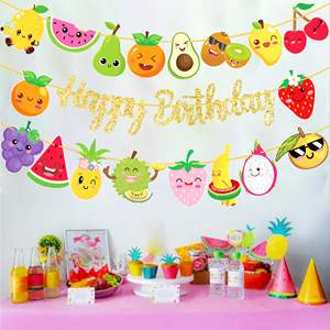 Banner de fiesta de cumpleaños con tema de frutas <span class=keywords><strong>Tutti</strong></span> <span class=keywords><strong>Frutti</strong></span> Party Gold Happy Birthday Banner Summer Fruit Theme Birthday Party Hanging Banner - Product Image 6