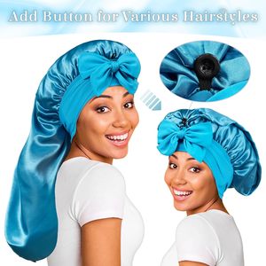 Gorro de satén largo Roybens para mujer con banda para atar, gorro para dormir para proteger trenzas y cabello rizado - Product Image 4