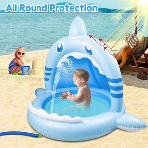 <span class=keywords><strong>Fontaine</strong></span> d'eau gonflable en PVC en forme <span class=keywords><strong>de</strong></span> requin avec parasol, jouet aquatique pour enfants, tapis d'arrosage pour pelouse extérieure - Product Image 2