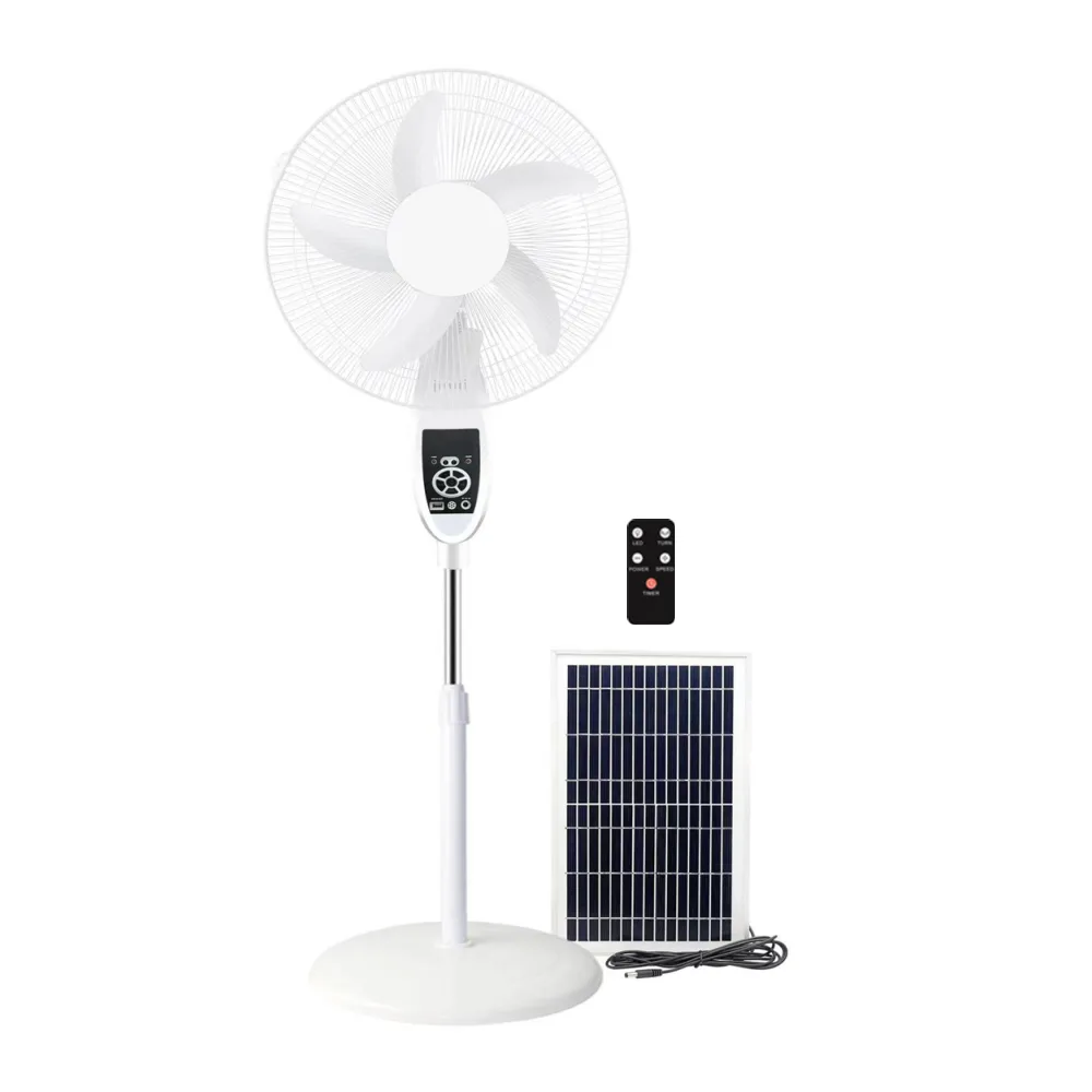 Ventilatore solare da 16 pollici 12V ricaricabile in piedi DC AC con pannello solare e LED