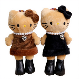 Hot Selling Black-colored Cartoon Hello KT Cat Anime Figure Pendant Long-Legged Light Keychain Cotton Eco-Friendly Soft Portable