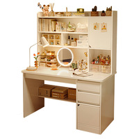 Commode de chambre à coucher simple et moderne deux-en-un de style crème, bureau d'ordinateur en chêne avec miroir éclairé, coiffeuse intégrée