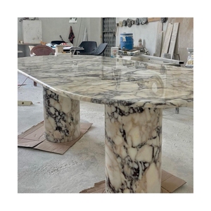 Sang trọng ý <span class=keywords><strong>calacatta</strong></span> Viola Đá Cẩm Thạch Bàn Ăn Hiện đại bằng đá cẩm thạch đồ nội thất bảng basse hình bầu dục bằng đá cẩm thạch bàn ăn Đặt đá - Product Image 4