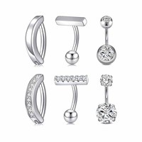Ensemble de 6 Piercings de Nombril en Acier Inoxydable Tendance, Forme Cœur, Zircon Lisse, Simple et Perforé