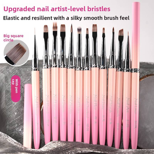 Pinceau à ongles en nylon rose dégradé métallique, ovale et plat, pour liner en gel, manucure française et peinture - Product Image 3