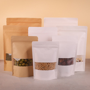 Sacs de conservation alimentaire personnalisés en papier kraft laminé avec fenêtre transparente, fermeture à glissière, pochette autoportante Doypack, sacs en Mylar - Product Image 1