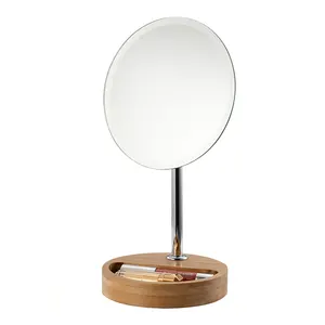 Miroir de rangement en bambou miroir de maquillage grossissant avec support Base en bois miroir de bureau professionnel