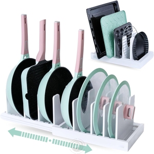 Organisateur de <span class=keywords><strong>casseroles</strong></span> et de poêles extensible en bambou sous l'armoire support de couvercles de <span class=keywords><strong>casseroles</strong></span> réglables - Product Image 2
