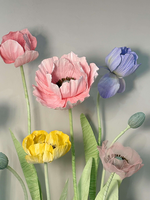 Ensemble de fleurs artificielles géantes de luxe en organza et papier, coquelicots et pivoines, pour décoration de mariage et événements, présentation florale