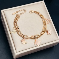 Bracelets joncs vintage en acier inoxydable avec chaîne et maillons, motif papillon, zircon et plaqué or pour femme – Idéal comme cadeau tendance (vente en gros)