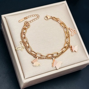 Wholesale Women's Vintage Fashion Chain & Link Stainless Steel Bangles with <b>Butterfly</b> Design Zircon Gold Plated for Trendy Gift - Product Image 4
