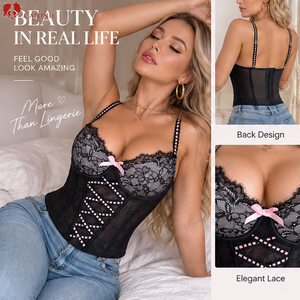 Schwarzes Spitzenkorsett für Damen mit gepolstertem Busen und schmaler Passform für Party-Outfits - Product Image 3