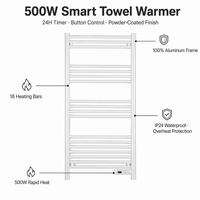 Radiateur Électrique Mural Chauffant pour Serviettes, 18 Bar, en Aluminium, Tube Fin Rond, Chauffe-Serviettes de Salle de Bain, IP24 CE, Vente Directe Usine