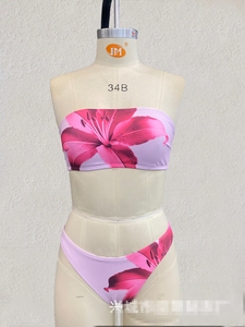 3 piezas de moda para mujer Sexy negro Rosa impreso traje de baño femenino tubo superior <span class=keywords><strong>Bikini</strong></span> con cubierta fina de playa - Product Image 6