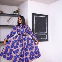 Robe midi Dashiki africaine imprimée, manches longues, taille haute, col bouffant, rouge, grande taille, haute qualité, prix abordable