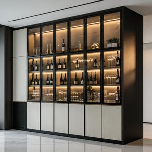Buffet LED moderne <span class=keywords><strong>noir</strong></span> et blanc avec portes vitrées et étagères ouvertes pour salle à manger et salon - Product Image 2