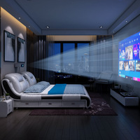 Lit intelligent en cuir rembourré avec tiroirs de rangement, design bicolore pour chambre à coucher