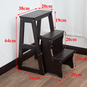 Échelle pliante télescopique en bois massif à quatre marches, capacité de charge de 150 kg, avec tabourets, pour usage domestique en appartement, design moderne - Product Image 1