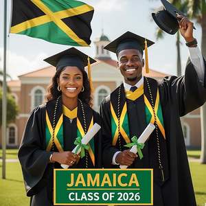 Banda de Graduación Personalizada de Alta Calidad con Bandera de Colombia y Jamaica + Cordones de Honor, Prenda de Graduación Unisex - Product Image 5