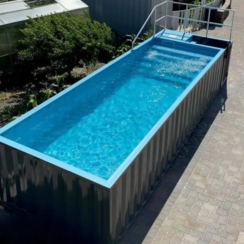 Açık büyük fiberglas frp 20 40 ft ayaklar fiberglas zemin yüzme havuzu üzerinde prefabrik kargo konteyneri havuz tasarımı