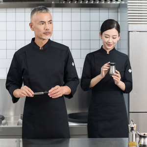 Logo personalizzato <span class=keywords><strong>da</strong></span> uomo ristorante <span class=keywords><strong>donna</strong></span> Hotel Cafe cooker cucina Unisex uniforme <span class=keywords><strong>da</strong></span> lavoro manica lunga cappotto <span class=keywords><strong>da</strong></span> Chef giacca <span class=keywords><strong>da</strong></span> Chef - Product Image 1