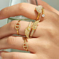 Set Cincin Hidung Babi Sayap Hati yang Dapat Ditumpuk, Baja Anti Karat Berlapis Emas 18K dengan CZ Pave, Paket Cincin Berlapis