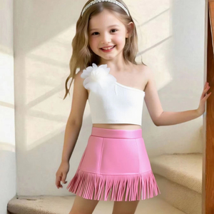 <span class=keywords><strong>Chaleco</strong></span> Casual para Niñas, Nuevo Estilo <span class=keywords><strong>de</strong></span> Moda, con Flores Tridimensionales, Tirantes Cruzados, Borlas, Cuero PU Transpirable, Falda - Product Image 1