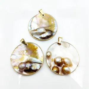 Wholesale natural hand made carved round jewellery oyster white mother of pearl shell charms pendants for necklace making