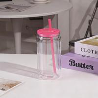 Gobelet Mason en plastique PC double paroi de 16 oz avec couvercle et paille, grande capacité, pour boissons en extérieur