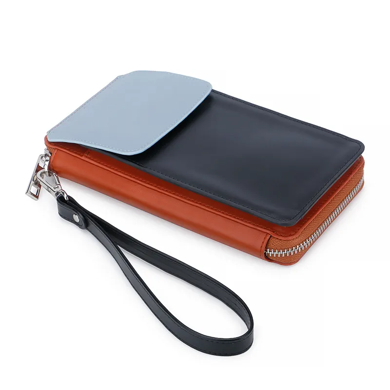 Small Wristlet Cell Phone Bag Custom Vegan Leather Mobile Phone Wallet