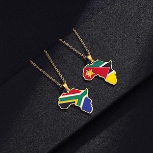 Collier en acier inoxydable émaillé avec pendentif drapeau national et <span class=keywords><strong>carte</strong></span> d'<span class=keywords><strong>Afrique</strong></span>, plaqué or, vente en gros d'usine - Product Image 3