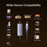 Kartu Pengambilan Video HD USB 3.0 1080P 60FPS HDMI ke Dongle Tipe C untuk Streaming Langsung Game OBS PotPlayer Switch PS5 Xbox Laptop PC