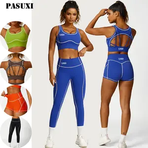 PASUXI Wholesale Ribbed Yoga Sets Athletic Wear Seamless Fitness Jogging Gym Workout Set For Women