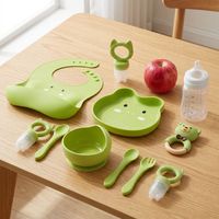 Ensemble d'alimentation pour bébé en silicone avec motif grenouille mignon et sac de rangement portable – Vente en gros
