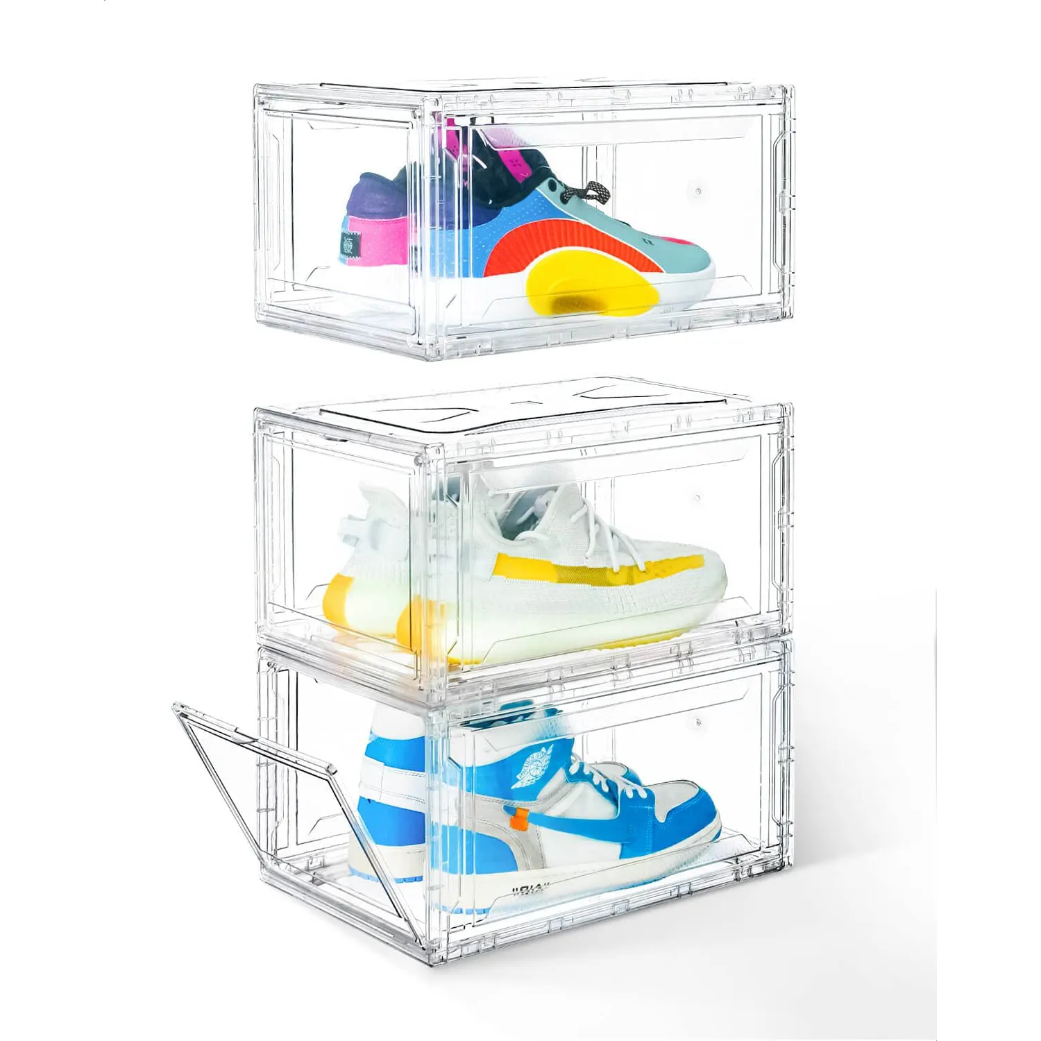 Drop Front Shoe Boxes Plastic Sneaker Storage Display Case Stackable Clear Acrylic Shoe Box for Sneakerheads