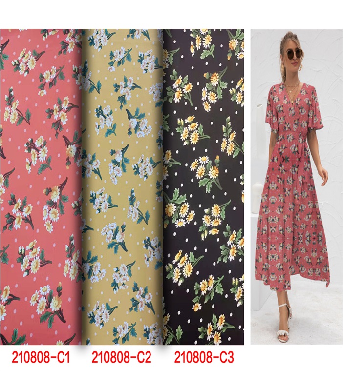 Stockмножество 3068 100% вискоза ротационная трафаретная ткань тканый вискоза Чаллис обычная ткань для летнего женского платья