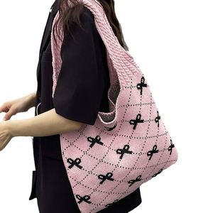 Bolso Tote de Gran Capacidad para Mujer, Nuevo Modelo 2025, Tejido con Lazo, Cierre Abierto y Forro de Poliéster - Product Image 5