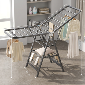 Adjustable <b>Foldable</b> <b>Clothes</b> <b>Drying</b> <b>Rack</b> Carbon Steel Laundry Airer with Wheels 3 Tier Space Saving <b>Drying</b> Stand - Product Image 3