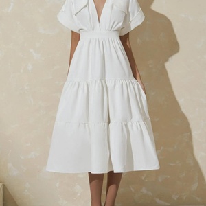 Nuevo Vestido de Verano Transpirable Personalizado, Vestido Midi Tipo Camisa con Escote en V Profundo, Vestido Modesto de Lino con Volantes para Mujer - Product Image 2