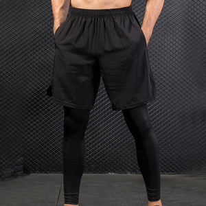 Erkek egzersiz seti spor kısa kollu üst kısa pantolon uzun taban katman Legging koşu atletik giyim spor seti - Product Image 5