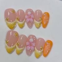 Ongles Amande Colorés French Manucure Faits Main Nude Crème Fleur 3D Coquille Dorée Perle 10 Pièces Capsules d'Ongles Couvrantes