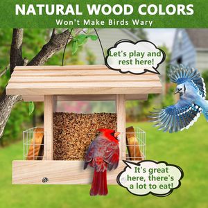 Grande mangeoire à oiseaux en bois trémie mangeoires à oiseaux mangeoire à oiseaux en bois pour l'extérieur suspendu - Product Image 5