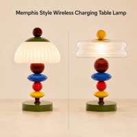 Lampe de table Bauhaus Memphis pour chambre à coucher, salon, café, hôtel, lampe de nuit sans fil rechargeable en forme de champignon, verre, chambre d'enfant