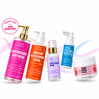 Ensemble de Soins Sportifs 5 Pièces Marque Privée : Gel Douche Pré-Entraînement, Lotion Nettoyante, Spray Anti-Chute Cheveux Bouclés, Masque