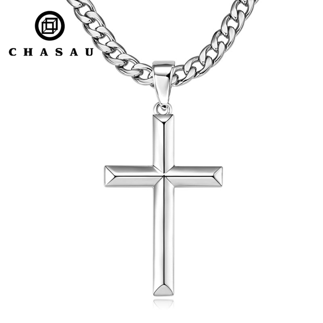 Men's Minimalist Cross Pendant Necklace High Quality 925 Sterling Silver with 18K White Gold Plating for Weddings