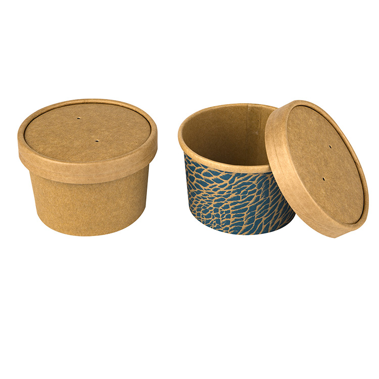 Custom Disposable Takeawa Kraft Paper Soup noodles Bowl with Paper lid