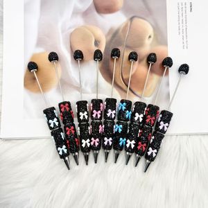 Stylos de <span class=keywords><strong>luxe</strong></span> DIY noirs et argentés avec strass et décorations nœud papillon colorées, stylo bijou perlé style industrie lourde, stylo cadeau boîte mystère - Product Image 4