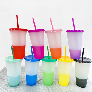 Atacado 700ml/24oz Color Changing <span class=keywords><strong>Plastic</strong></span> Tumbler Unisex Reutilizável Verão Coffee Cup com Tampa de Palha Ao Ar Livre Correndo Refrigerantes - Product Image 4