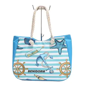 Bolsa de âncora do oceano azul do verão, grande saco personalizado da praia com punho da corda