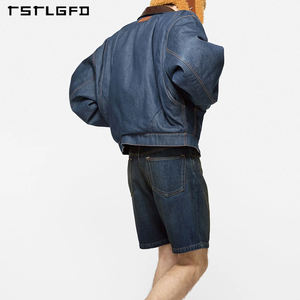 OEM giacca da camionista alla moda in pelle con colletto oversize corta in <span class=keywords><strong>Denim</strong></span> capospalla da uomo in cotone 100% - Product Image 3